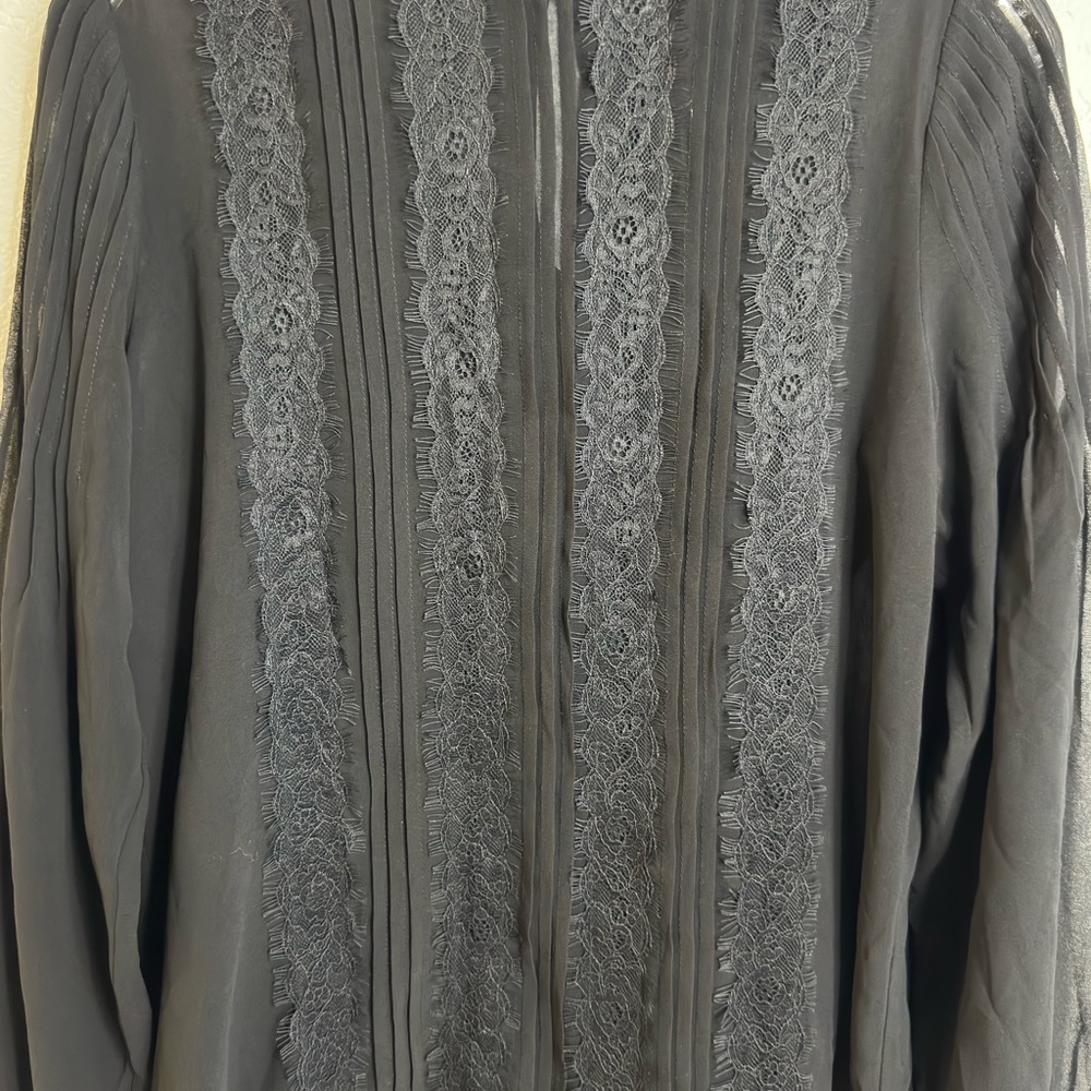 Banana Republic Black Sheer Lace Blouse Pleated Long Sleeves Size S - Picture 14 of 16